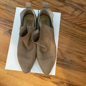 Perforated Nubuck  Short suede Booties with V - cutouts with 1" heel